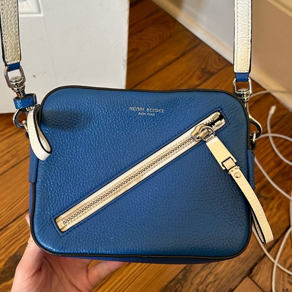 Henri Bendel leather crossbody handbag blue and white